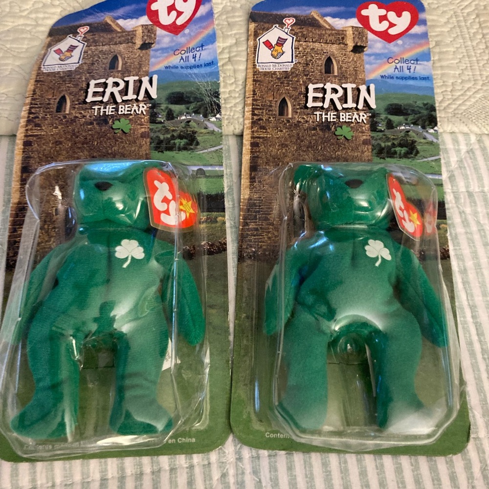 2-Ty Teenie Beanie Baby McDonald`s Erin The Bear 1998 DOB 3/17/1997 $15/2